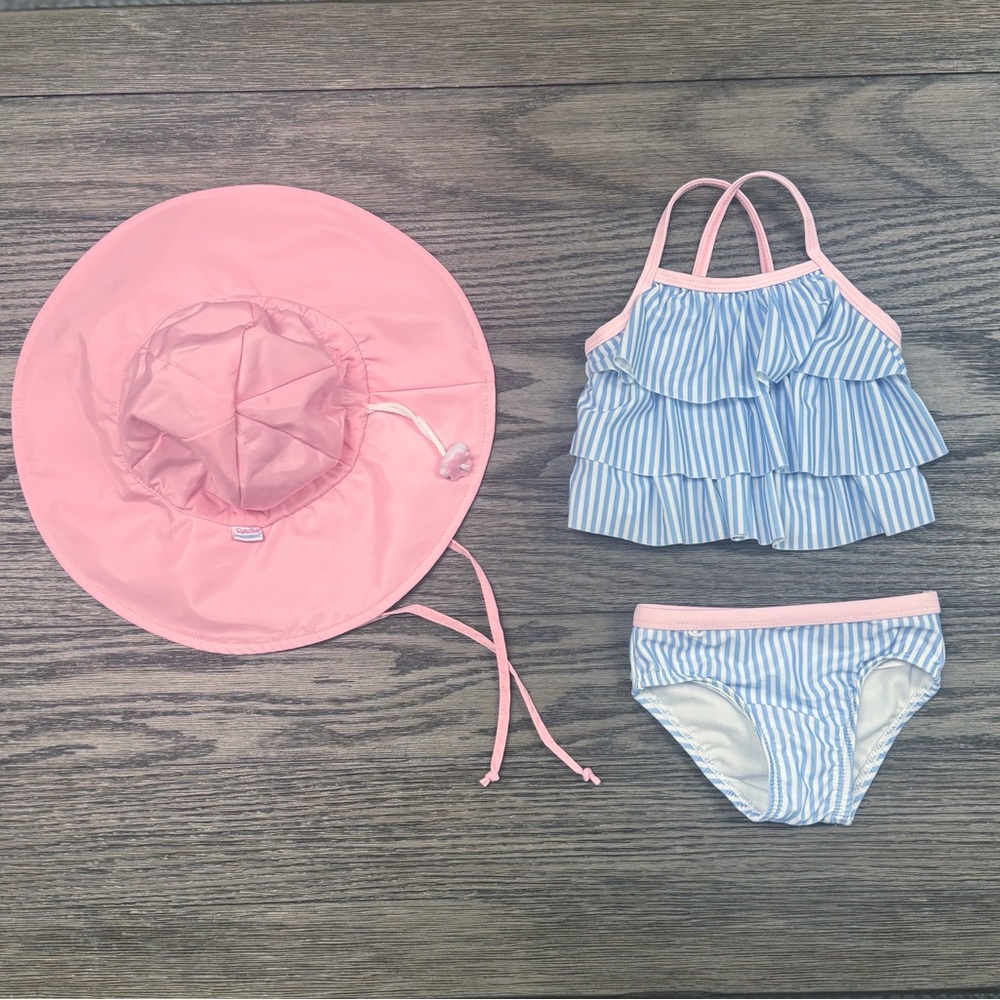 Swim Suit and Ruffle Butts Swim Hat 6-12M
